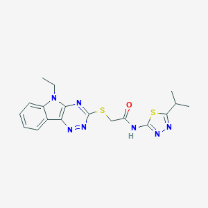 molecular formula C18H19N7OS2 B394559 2-[(5-ethyl-[1,2,4]triazino[5,6-b]indol-3-yl)sulfanyl]-N-(5-propan-2-yl-1,3,4-thiadiazol-2-yl)acetamide CAS No. 5815-74-7
