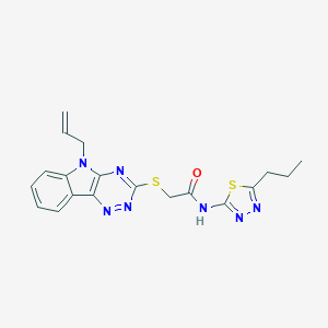 molecular formula C19H19N7OS2 B394560 2-[(5-allyl-5H-[1,2,4]triazino[5,6-b]indol-3-yl)thio]-N-(5-propyl-1,3,4-thiadiazol-2-yl)acetamide 