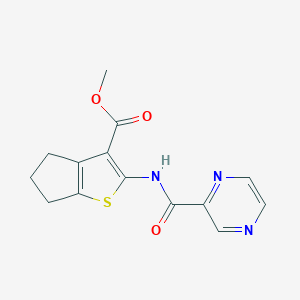 molecular formula C14H13N3O3S B394568 methyl 2-[(2-pyrazinylcarbonyl)amino]-5,6-dihydro-4H-cyclopenta[b]thiophene-3-carboxylate 