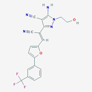 molecular formula C20H14F3N5O2 B394578 5-amino-3-(1-cyano-2-{5-[3-(trifluoromethyl)phenyl]-2-furyl}vinyl)-1-(2-hydroxyethyl)-1H-pyrazole-4-carbonitrile 