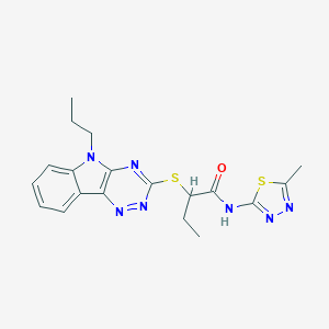 molecular formula C19H21N7OS2 B394579 N-(5-methyl-1,3,4-thiadiazol-2-yl)-2-[(5-propyl-5H-[1,2,4]triazino[5,6-b]indol-3-yl)sulfanyl]butanamide 