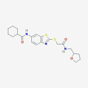 N-[2-({2-oxo-2-[(tetrahydro-2-furanylmethyl)amino]ethyl}sulfanyl)-1,3-benzothiazol-6-yl]cyclohexanecarboxamide