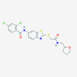 2,4-dichloro-N-[2-({2-oxo-2-[(tetrahydro-2-furanylmethyl)amino]ethyl}sulfanyl)-1,3-benzothiazol-6-yl]benzamide