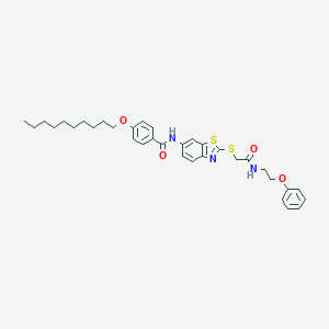 molecular formula C34H41N3O4S2 B394610 4-(decyloxy)-N-[2-({2-oxo-2-[(2-phenoxyethyl)amino]ethyl}sulfanyl)-1,3-benzothiazol-6-yl]benzamide 