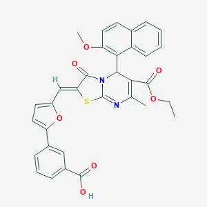 3-[5-[(Z)-[6-ethoxycarbonyl-5-(2-methoxynaphthalen-1-yl)-7-methyl-3-oxo-5H-[1,3]thiazolo[3,2-a]pyrimidin-2-ylidene]methyl]furan-2-yl]benzoic acid