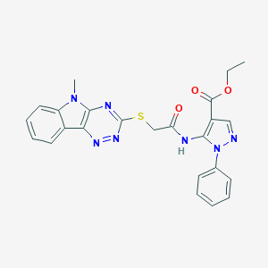 molecular formula C24H21N7O3S B394618 ethyl 5-({[(5-methyl-5H-[1,2,4]triazino[5,6-b]indol-3-yl)sulfanyl]acetyl}amino)-1-phenyl-1H-pyrazole-4-carboxylate 
