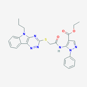 molecular formula C26H25N7O3S B394623 ethyl 1-phenyl-5-({[(5-propyl-5H-[1,2,4]triazino[5,6-b]indol-3-yl)sulfanyl]acetyl}amino)-1H-pyrazole-4-carboxylate 