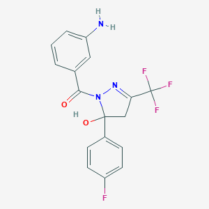 molecular formula C17H13F4N3O2 B394628 (3-aminophenyl)[5-(4-fluorophenyl)-5-hydroxy-3-(trifluoromethyl)-4,5-dihydro-1H-pyrazol-1-yl]methanone 