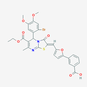 molecular formula C30H25BrN2O8S B394633 3-{5-[(5-(2-bromo-4,5-dimethoxyphenyl)-6-(ethoxycarbonyl)-7-methyl-3-oxo-5H-[1,3]thiazolo[3,2-a]pyrimidin-2(3H)-ylidene)methyl]-2-furyl}benzoic acid 