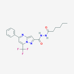 molecular formula C20H20F3N5O2 B394634 N'-hexanoyl-5-phenyl-7-(trifluoromethyl)pyrazolo[1,5-a]pyrimidine-2-carbohydrazide 