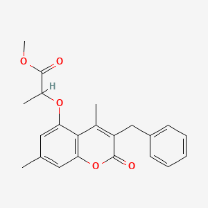 molecular formula C22H22O5 B3946362 methyl 2-[(3-benzyl-4,7-dimethyl-2-oxo-2H-chromen-5-yl)oxy]propanoate 