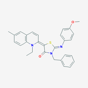 molecular formula C29H27N3O2S B394638 3-benzyl-5-(1-ethyl-6-methyl-2(1H)-quinolinylidene)-2-[(4-methoxyphenyl)imino]-1,3-thiazolidin-4-one 
