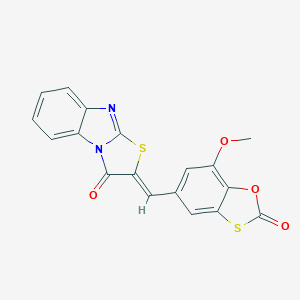 molecular formula C18H10N2O4S2 B394666 2-[(7-methoxy-2-oxo-1,3-benzoxathiol-5-yl)methylene][1,3]thiazolo[3,2-a]benzimidazol-3(2H)-one 