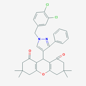 molecular formula C33H32Cl2N2O3 B394675 9-[1-(3,4-dichlorobenzyl)-3-phenyl-1H-pyrazol-4-yl]-3,3,6,6-tetramethyl-3,4,5,6,7,9-hexahydro-1H-xanthene-1,8(2H)-dione 