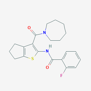 molecular formula C21H23FN2O2S B394681 N-[3-(AZEPANE-1-CARBONYL)-4H,5H,6H-CYCLOPENTA[B]THIOPHEN-2-YL]-2-FLUOROBENZAMIDE 