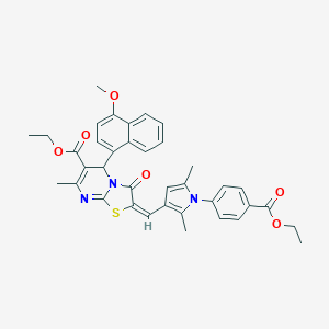 molecular formula C37H35N3O6S B394683 ethyl 2-({1-[4-(ethoxycarbonyl)phenyl]-2,5-dimethyl-1H-pyrrol-3-yl}methylene)-5-(4-methoxy-1-naphthyl)-7-methyl-3-oxo-2,3-dihydro-5H-[1,3]thiazolo[3,2-a]pyrimidine-6-carboxylate 