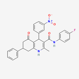 molecular formula C29H24FN3O4 B3946925 N-(4-fluorophenyl)-2-methyl-4-(3-nitrophenyl)-5-oxo-7-phenyl-1,4,5,6,7,8-hexahydro-3-quinolinecarboxamide 