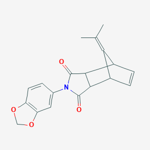 molecular formula C19H17NO4 B394693 2-(1,3-benzodioxol-5-yl)-8-(propan-2-ylidene)-3a,4,7,7a-tetrahydro-1H-4,7-methanoisoindole-1,3(2H)-dione 
