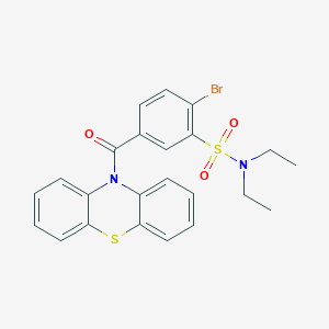 molecular formula C23H21BrN2O3S2 B394695 2-bromo-N,N-diethyl-5-(10H-phenothiazin-10-ylcarbonyl)benzenesulfonamide 