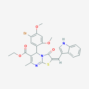 molecular formula C27H24BrN3O5S B394697 ethyl 5-(5-bromo-2,4-dimethoxyphenyl)-2-(1H-indol-3-ylmethylene)-7-methyl-3-oxo-2,3-dihydro-5H-[1,3]thiazolo[3,2-a]pyrimidine-6-carboxylate 