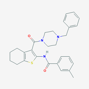 molecular formula C28H31N3O2S B394701 N-{3-[(4-benzyl-1-piperazinyl)carbonyl]-4,5,6,7-tetrahydro-1-benzothien-2-yl}-3-methylbenzamide 