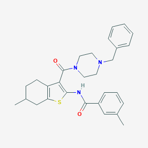molecular formula C29H33N3O2S B394704 N-[3-(4-benzylpiperazine-1-carbonyl)-6-methyl-4,5,6,7-tetrahydro-1-benzothiophen-2-yl]-3-methylbenzamide 