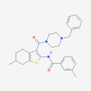 molecular formula C29H33N3O2S B394704 N-{3-[(4-benzyl-1-piperazinyl)carbonyl]-6-methyl-4,5,6,7-tetrahydro-1-benzothien-2-yl}-3-methylbenzamide 