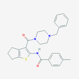 molecular formula C27H29N3O2S B394710 N-[3-(4-BENZYLPIPERAZINE-1-CARBONYL)-4H,5H,6H-CYCLOPENTA[B]THIOPHEN-2-YL]-4-METHYLBENZAMIDE 