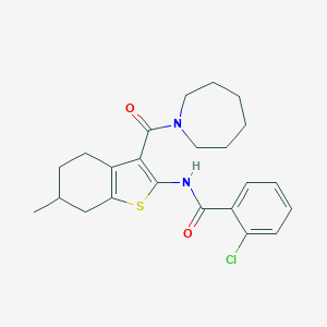 molecular formula C23H27ClN2O2S B394712 N-[3-(azepane-1-carbonyl)-6-methyl-4,5,6,7-tetrahydro-1-benzothiophen-2-yl]-2-chlorobenzamide 