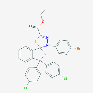 molecular formula C30H21BrCl2N2O2S2 B394713 Ethyl 1,1-bis(4-chlorophenyl)-4'-(4-bromophenyl)-1,3,4',5'-tetrahydrospiro(2-benzothiophene-3,5'-[1,3,4]-thiadiazole)-2'-carboxylate 