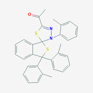 molecular formula C32H28N2OS2 B394718 1-[3,3,3'-tris(2-methylphenyl)-3H,3'H-spiro[2-benzothiophene-1,2'-[1,3,4]thiadiazol]-5'-yl]ethanone 