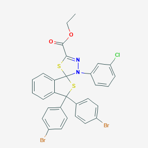 molecular formula C30H21Br2ClN2O2S2 B394720 ethyl 3,3-bis(4-bromophenyl)-3'-(3-chlorophenyl)-3H,3'H-spiro[2-benzothiophene-1,2'-[1,3,4]thiadiazole]-5'-carboxylate 