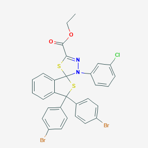 Ethyl 1,1-bis(4-bromophenyl)-4'-(3-chlorophenyl)-1,3,4',5'-tetrahydrospiro(2-benzothiophene-3,5'-[1,3,4]-thiadiazole)-2'-carboxylate