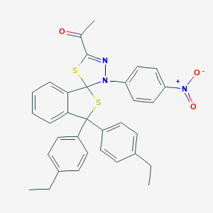 molecular formula C33H29N3O3S2 B394727 1-[1,1-Bis(4-ethylphenyl)-4'-(4-nitrophenyl)-1,3,4',5'-tetrahydrospiro(2-benzothiophene-3,5'-[1,3,4]-thiadiazole)-2-yl]ethanone 