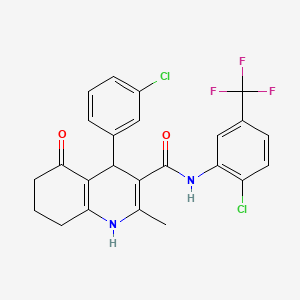 molecular formula C24H19Cl2F3N2O2 B3947275 N-[2-Chloro-5-(trifluoromethyl)phenyl]-4-(3-chlorophenyl)-2-methyl-5-oxo-1,4,5,6,7,8-hexahydroquinoline-3-carboxamide 