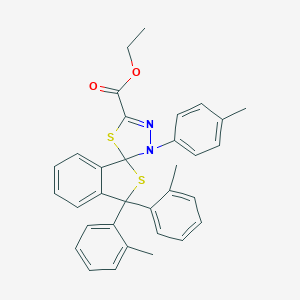 molecular formula C33H30N2O2S2 B394729 Ethyl 1,1-bis(2-methylphenyl)-4'-(4-methylphenyl)-1,3,4',5'-tetrahydrospiro(2-benzothiophene-3,5'-[1,3,4]-thiadiazole)-2'-carboxylate 