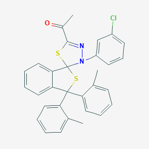 molecular formula C31H25ClN2OS2 B394731 1-[3'-(3-chlorophenyl)-3,3-bis(2-methylphenyl)-3H,3'H-spiro[2-benzothiophene-1,2'-[1,3,4]thiadiazol]-5'-yl]ethanone 