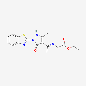 molecular formula C17H18N4O3S B3948287 ethyl N-{(1E)-1-[1-(1,3-benzothiazol-2-yl)-3-methyl-5-oxo-1,5-dihydro-4H-pyrazol-4-ylidene]ethyl}glycinate 