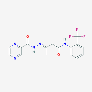 molecular formula C16H14F3N5O2 B394835 (3E)-3-{[(PYRAZIN-2-YL)FORMAMIDO]IMINO}-N-[2-(TRIFLUOROMETHYL)PHENYL]BUTANAMIDE 