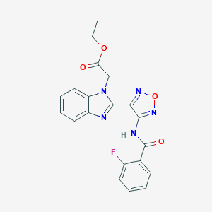molecular formula C20H16FN5O4 B394862 ethyl (2-{4-[(2-fluorobenzoyl)amino]-1,2,5-oxadiazol-3-yl}-1H-benzimidazol-1-yl)acetate 