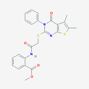 molecular formula C24H21N3O4S2 B394930 methyl 2-({[(5,6-dimethyl-4-oxo-3-phenyl-3,4-dihydrothieno[2,3-d]pyrimidin-2-yl)sulfanyl]acetyl}amino)benzoate CAS No. 384859-11-4