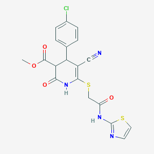 molecular formula C19H15ClN4O4S2 B394951 methyl 4-(4-chlorophenyl)-5-cyano-2-oxo-6-({[(1,3-thiazol-2-yl)carbamoyl]methyl}sulfanyl)-1,2,3,4-tetrahydropyridine-3-carboxylate CAS No. 374770-78-2