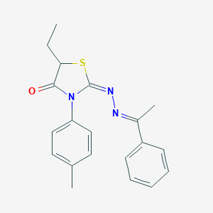 molecular formula C20H21N3OS B395028 5-Ethyl-2-[(1-phenyl-ethylidene)-hydrazono]-3-p-tolyl-thiazolidin-4-one 