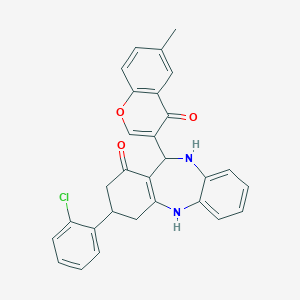 3-(2-chlorophenyl)-11-(6-methyl-4-oxo-4H-chromen-3-yl)-2,3,4,5,10,11-hexahydro-1H-dibenzo[b,e][1,4]diazepin-1-one