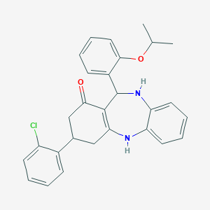molecular formula C28H27ClN2O2 B395057 3-(2-chlorophenyl)-11-(2-isopropoxyphenyl)-2,3,4,5,10,11-hexahydro-1H-dibenzo[b,e][1,4]diazepin-1-one 