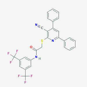 molecular formula C28H17F6N3OS B395061 N-[3,5-bis(trifluoromethyl)phenyl]-2-[(3-cyano-4,6-diphenylpyridin-2-yl)sulfanyl]acetamide 