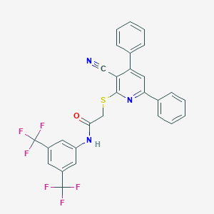 molecular formula C28H17F6N3OS B395061 N-[3,5-bis(trifluoromethyl)phenyl]-2-[(3-cyano-4,6-diphenyl-2-pyridinyl)sulfanyl]acetamide 