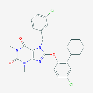 molecular formula C26H26Cl2N4O3 B395114 7-(3-chlorobenzyl)-8-(4-chloro-2-cyclohexylphenoxy)-1,3-dimethyl-3,7-dihydro-1H-purine-2,6-dione 