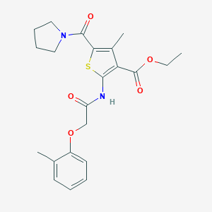 molecular formula C22H26N2O5S B395129 Ethyl 4-methyl-2-{[(2-methylphenoxy)acetyl]amino}-5-(pyrrolidin-1-ylcarbonyl)thiophene-3-carboxylate 