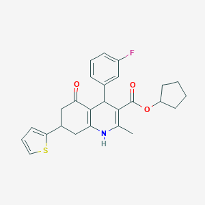 molecular formula C26H26FNO3S B395232 cyclopentyl 4-(3-fluorophenyl)-2-methyl-5-oxo-7-(thiophen-2-yl)-1,4,5,6,7,8-hexahydroquinoline-3-carboxylate 